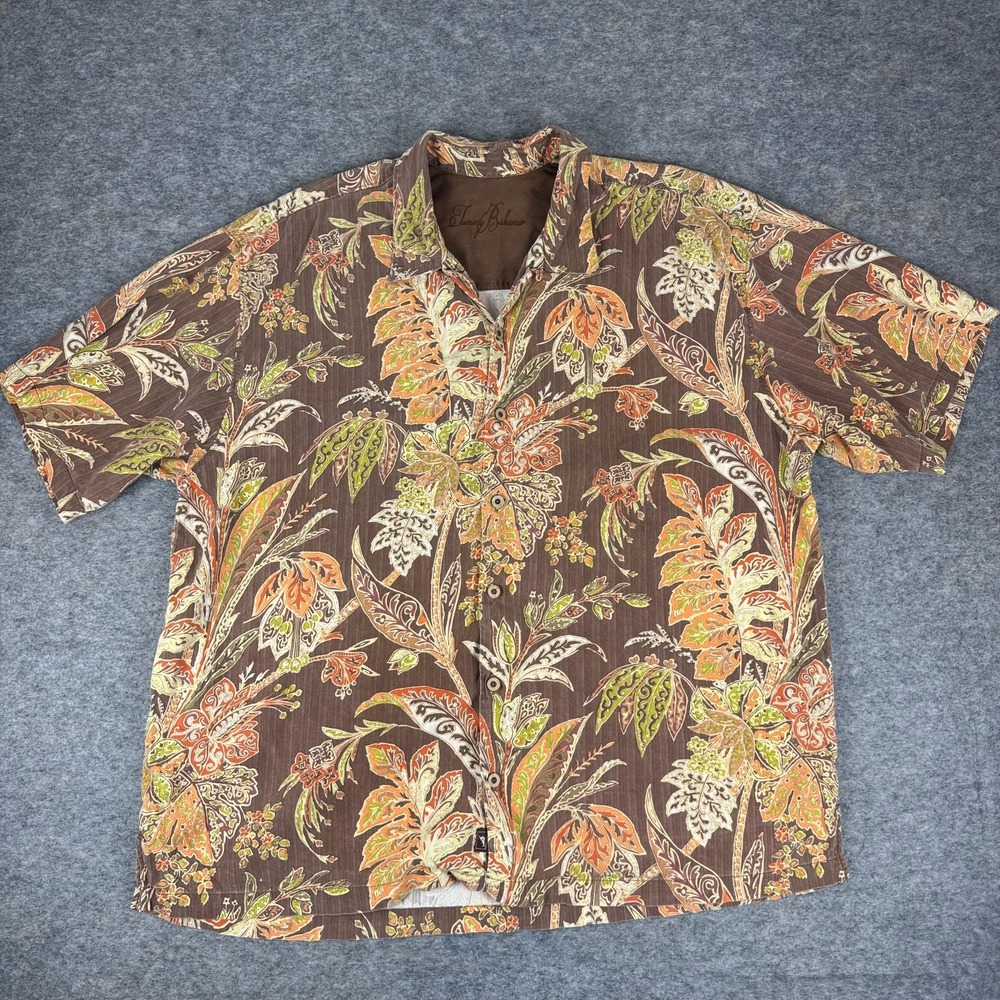 Tommy Bahama 100% Silk Button‎ Up Hawaiian Shirt Floral Loop Collar Mens XXL 2XL